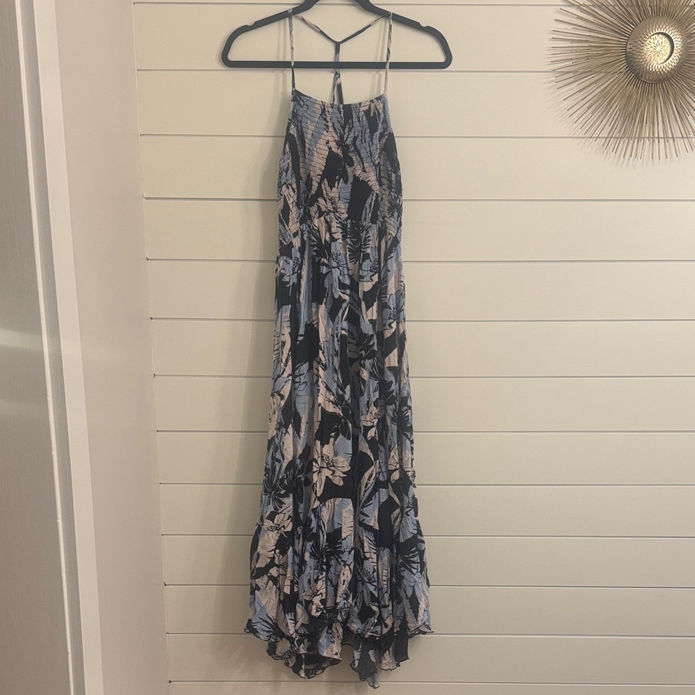 Free People Navy and Beige Floral Maxi Dress